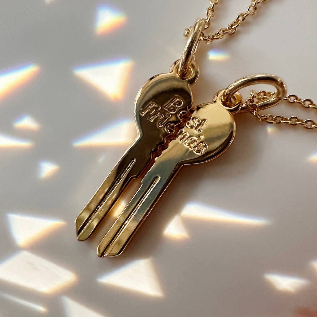 BFF Heart Key Necklace Set: Silver