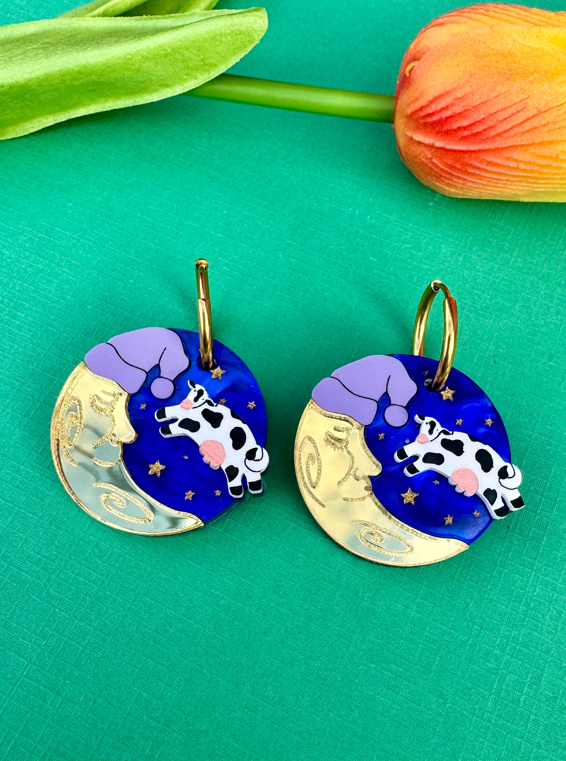 Honey Moo Moo Over the Moon Earrings