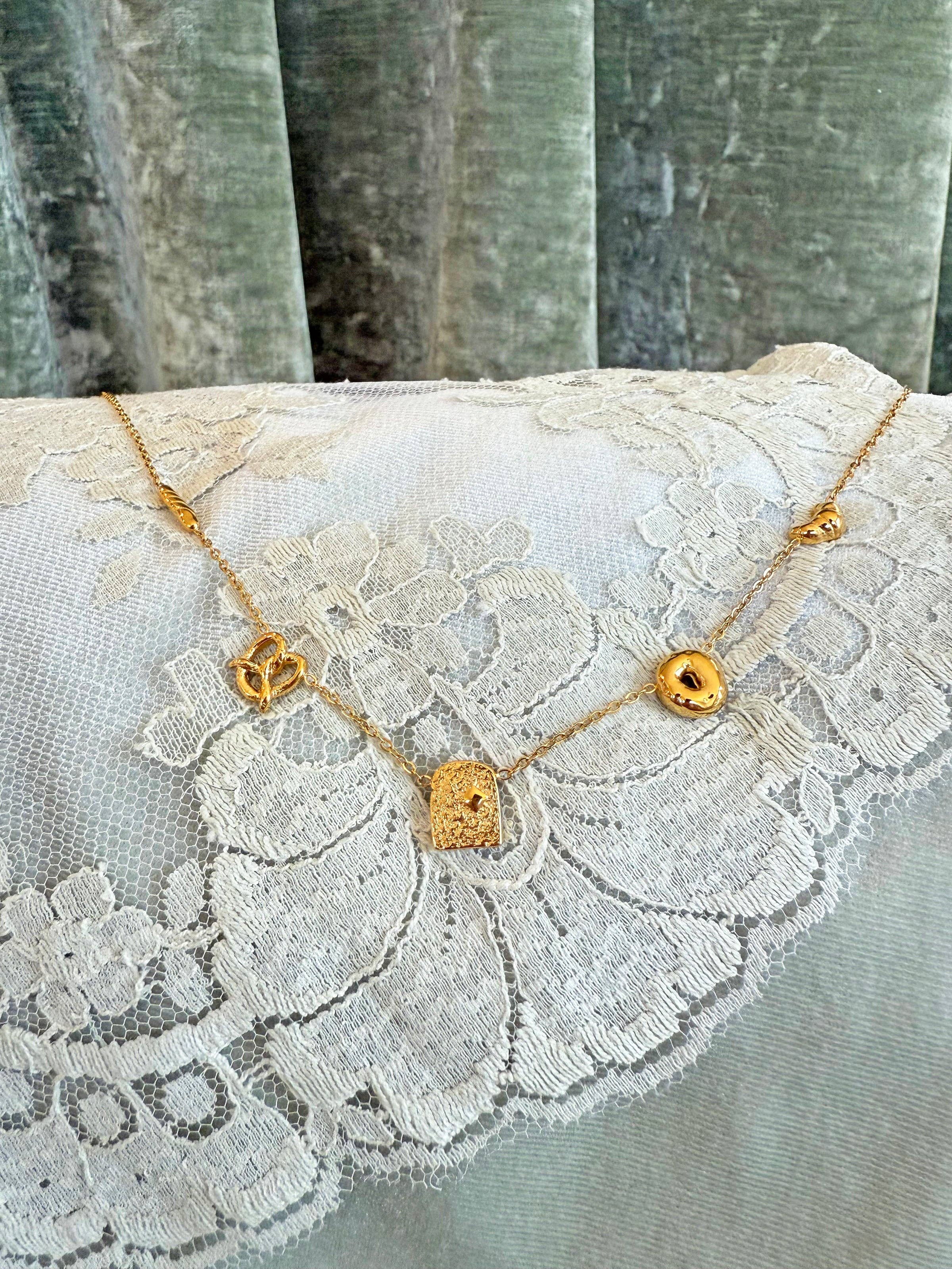 Bread Charm Necklace: Gold