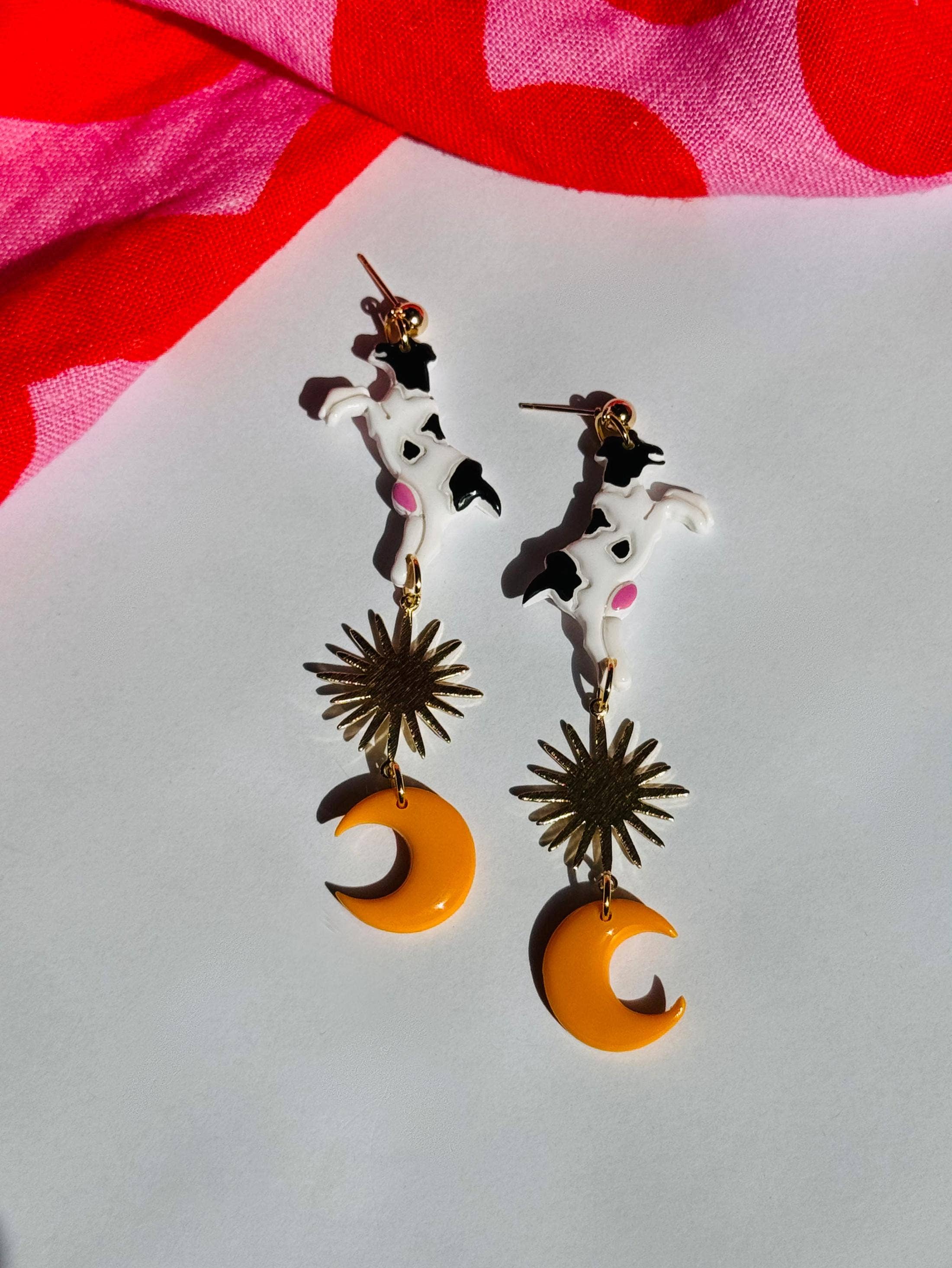 Cow Dancing Over The Moon Earrings