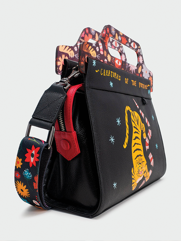 Vali Crossbody Handbag: Tiger And Snake Print (Black)