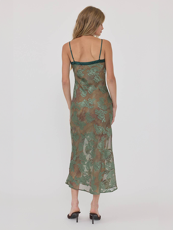Floral Jacquard Midi Slip Dress: Sage Green