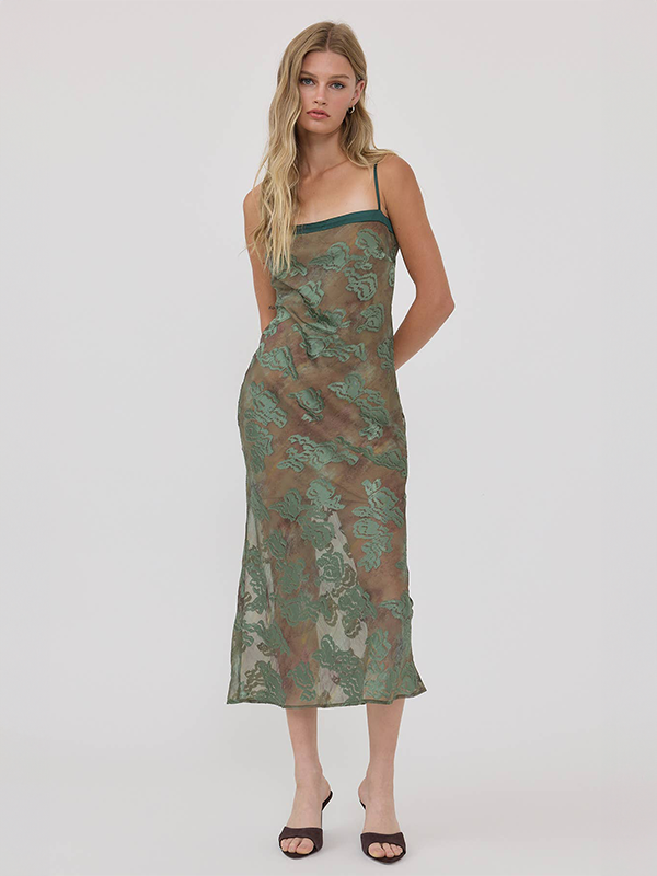 Floral Jacquard Midi Slip Dress: Sage Green