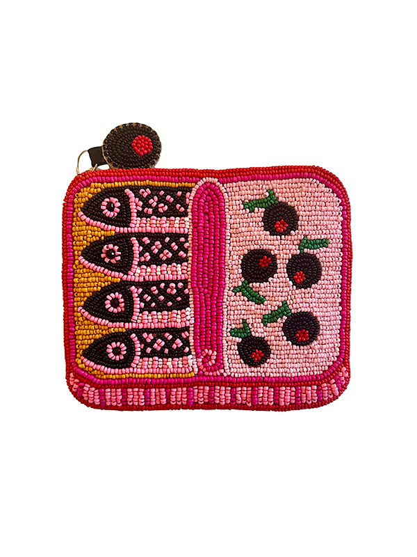 Beaded Coin Purse: Sardines in Black Olive Tin Can