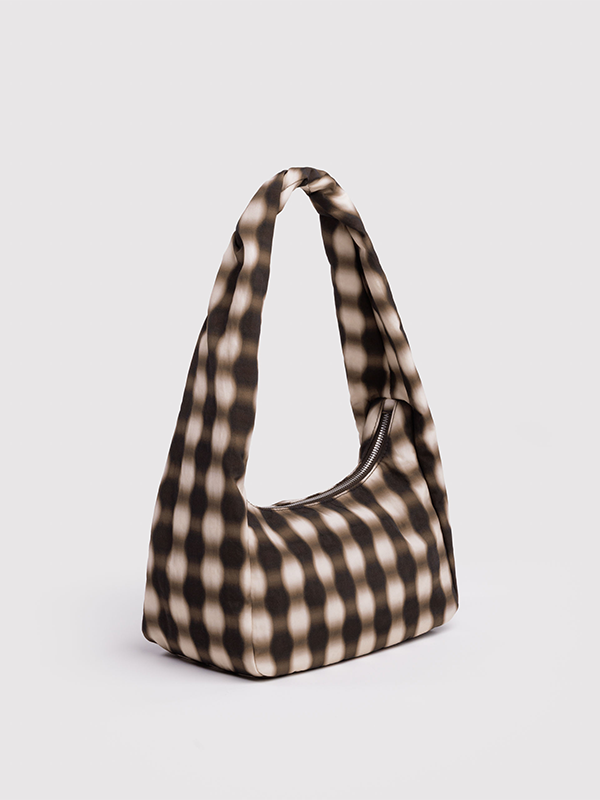 Small Nylon Meringue Bag: Blurred Gingham Brown