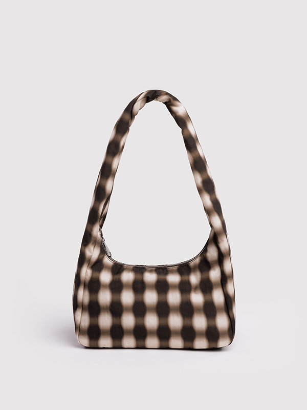 Small Nylon Meringue Bag: Blurred Gingham Brown