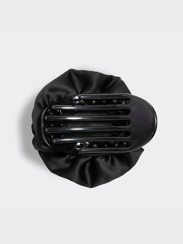 Satin Rosette Medium Flat Cloud Clip: Black