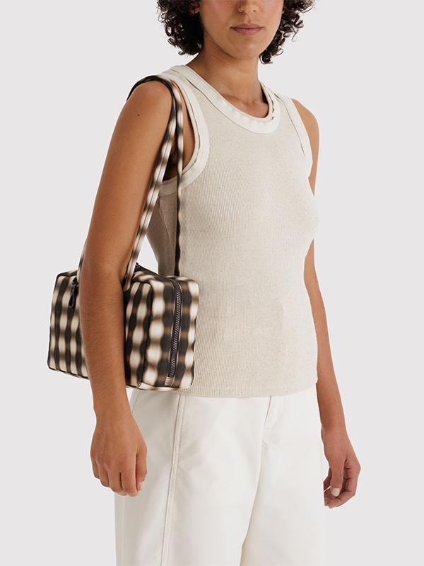 Nylon Bowler Bag: Blurred Gingham Brown