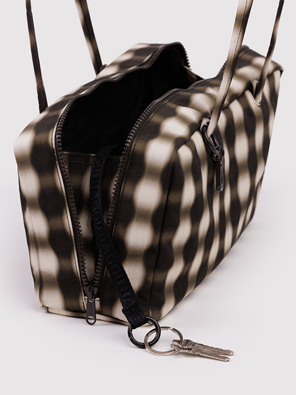 Nylon Bowler Bag: Blurred Gingham Brown
