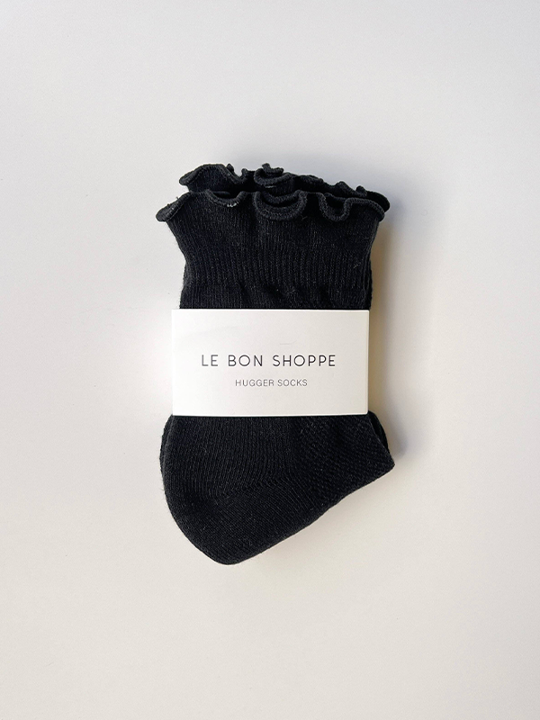 Ruffled Hugger Crew Socks: Black