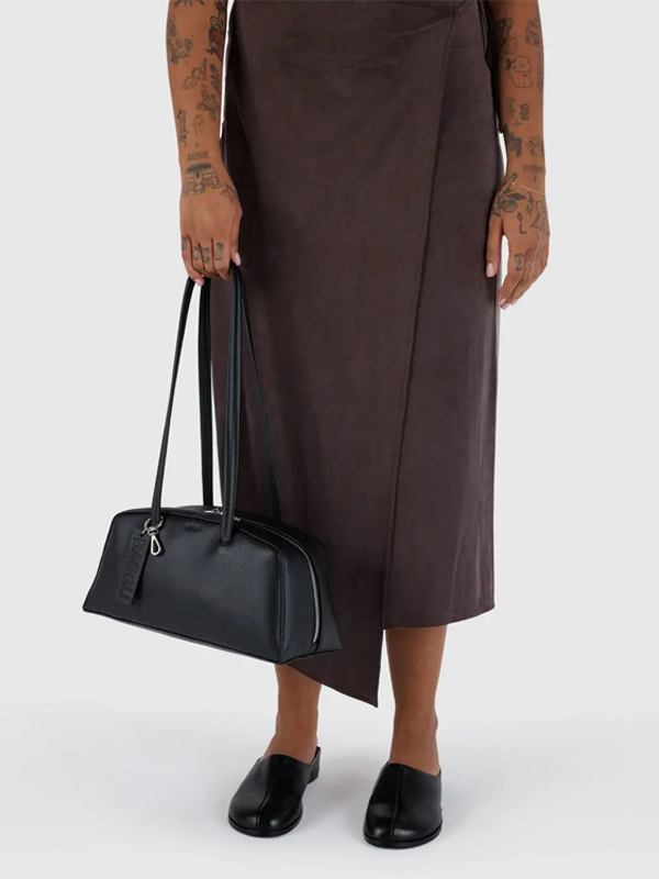 Recycled Leather Bowler Bag: Black (FINAL SALE)