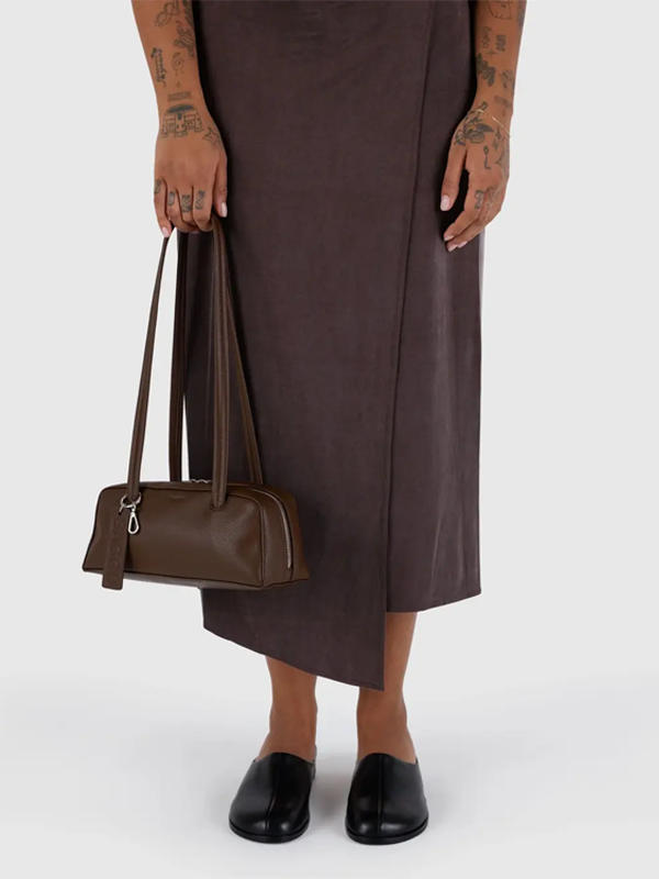 Small Recycled Leather Bowler Bag: Brown (FINAL SALE)