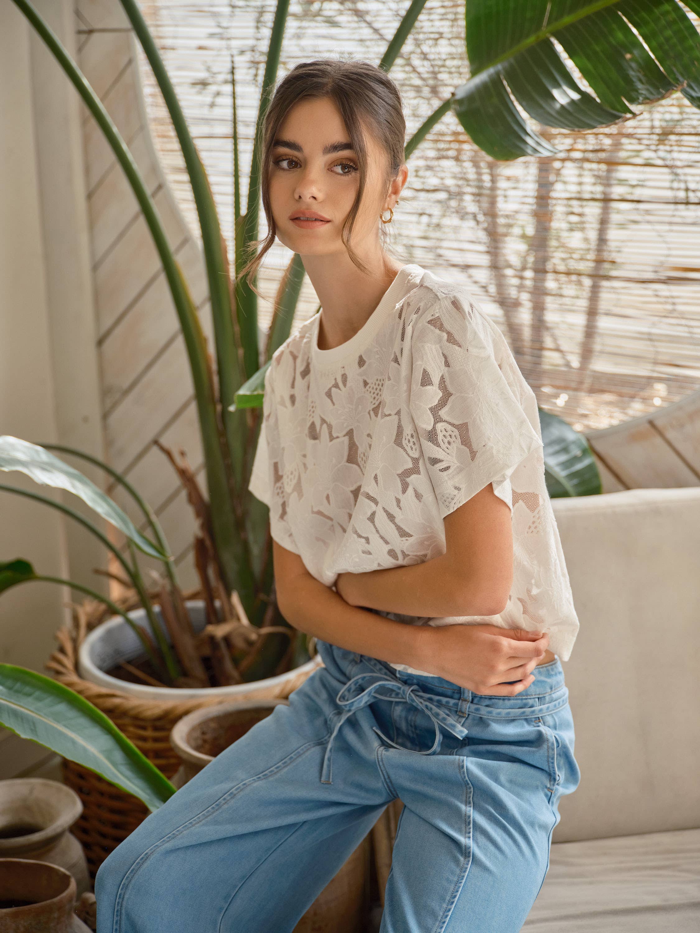 Floral Lace T-Shirt: Off White