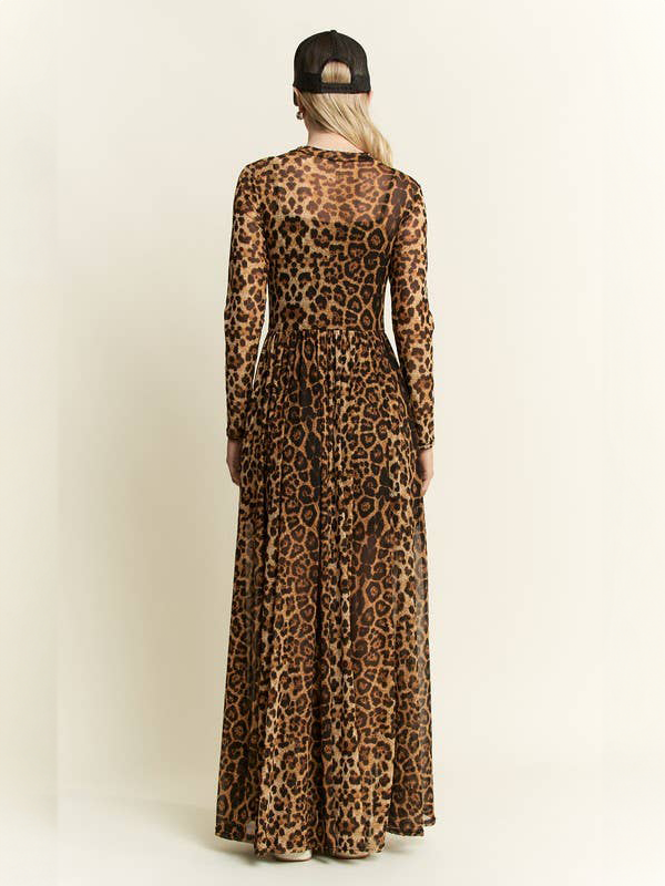 Animal Print Mesh Mock Dress: Mocha Brown