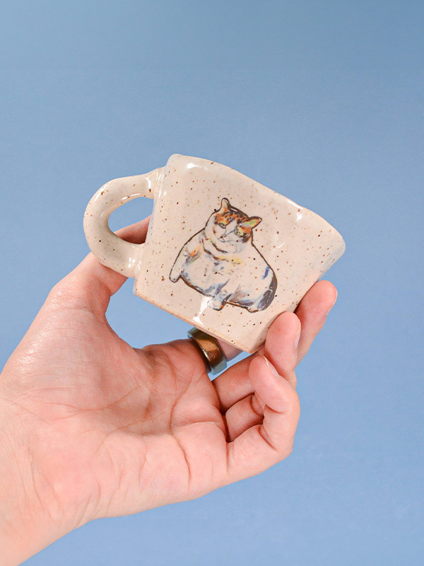 Handmade Ceramic Espresso Cup: Chonky Cat