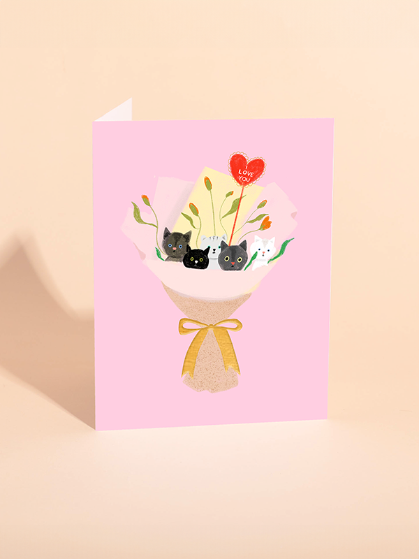 Cat Bouquet Love Card