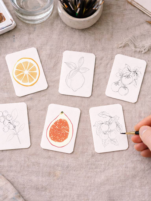Paintable Watercolor Card Deck: Fruits and Veggies