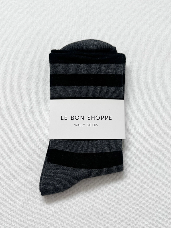 Wally Socks: Wide Charcoal Stripe