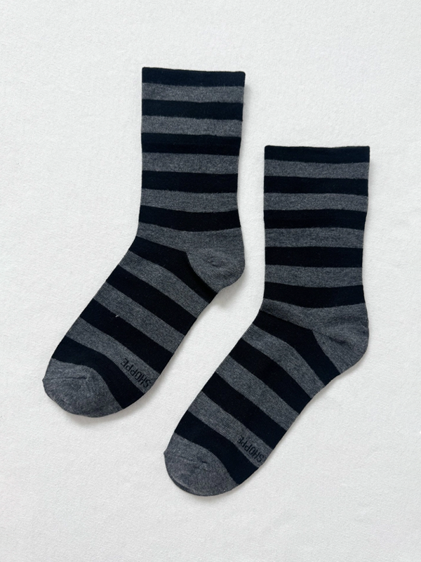 Wally Socks: Wide Charcoal Stripe