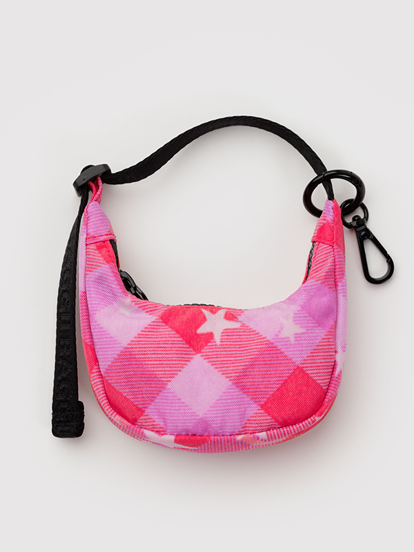 Crescent Bag Charm: Pink Star Plaid