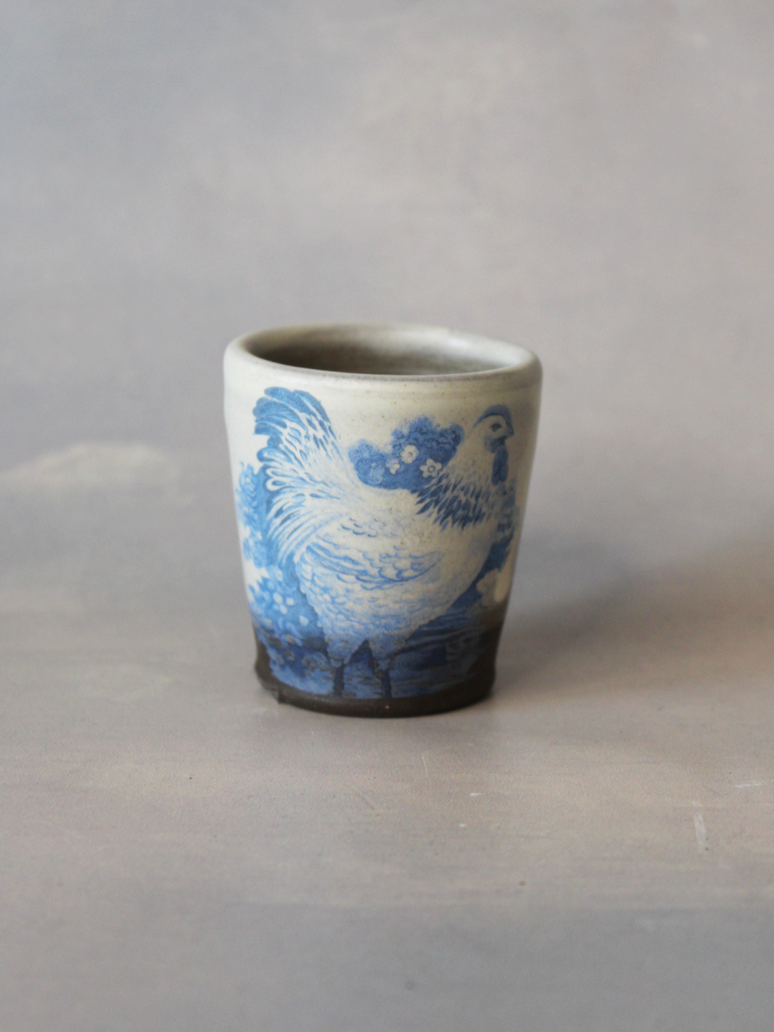 Shot Glass: Chicken (Blue Floral on White)