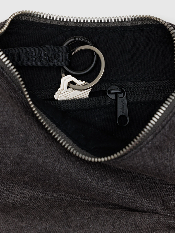 Small Denim Crescent Bag: Washed Black Denim