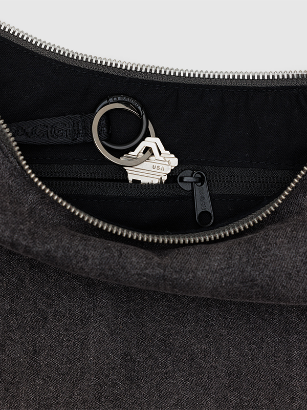Medium Denim Crescent Bag: Washed Black Denim