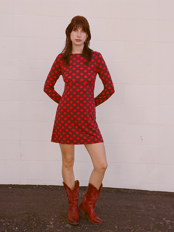 Boatneck Dress: Scarlet Dot