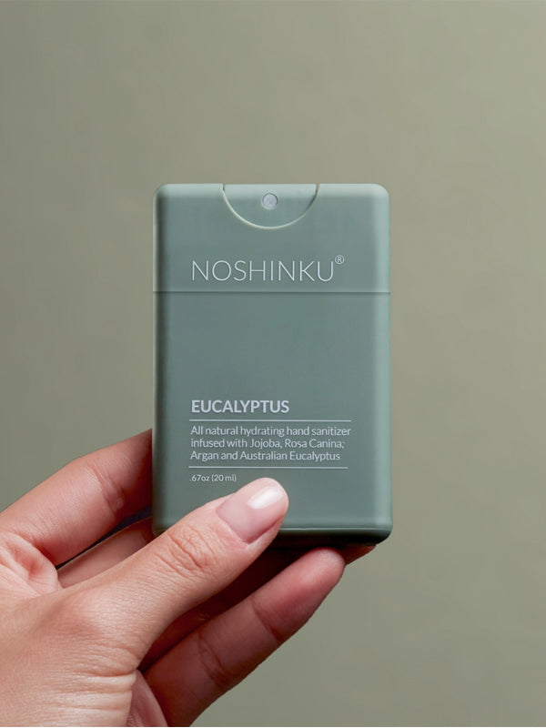 Eucalyptus pocket hand sanitizer with a refreshing, crisp scent, packaged in a compact bottle perfect for on-the-go cleaning and a calming, invigorating fragrance.