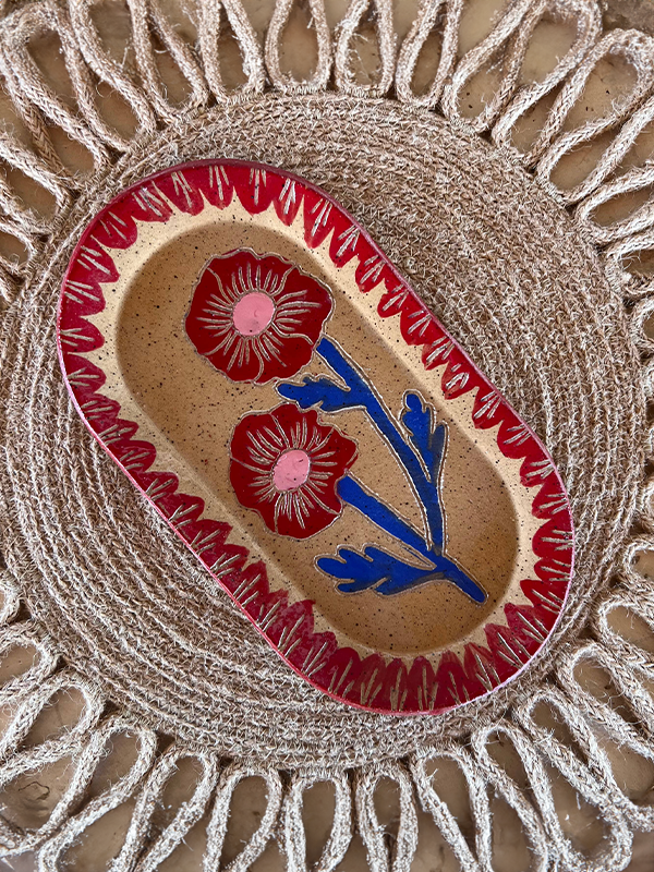Red & Blue Blossom Ceramic Dish