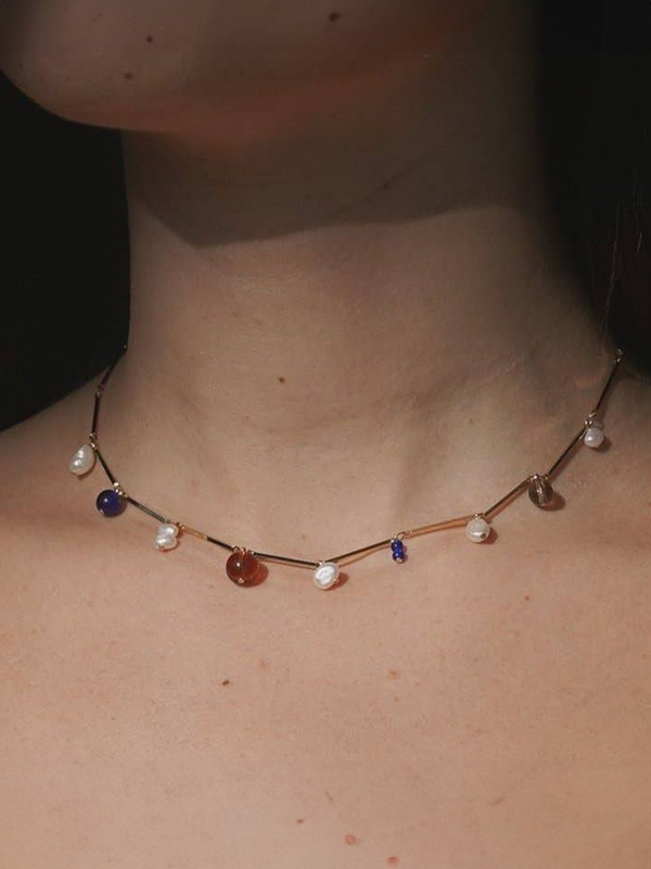 Fête Necklace: Gold Plated (Blue)