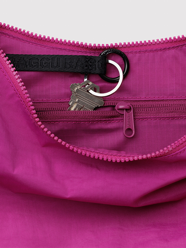 Medium Nylon Crescent Bag: Deep Fuchsia