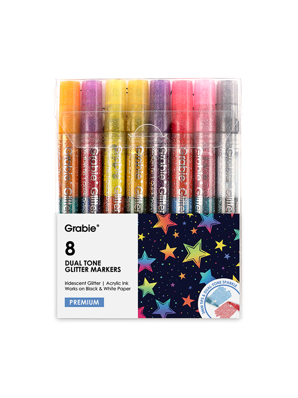 Dual Tone Iridescent Glitter Acrylic Paint Markers: Set Of 8