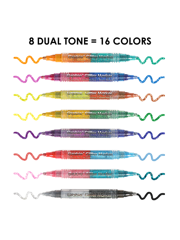 Dual Tone Iridescent Glitter Acrylic Paint Markers: Set Of 8