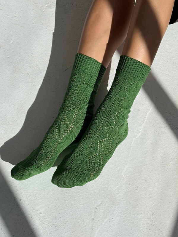 Modal Eyelet Socks: Palm Green