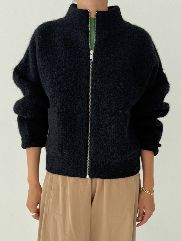Alpaca Zip Front Jacket: Black