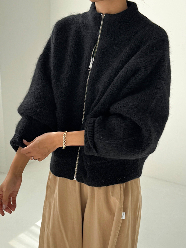 Alpaca Zip Front Jacket: Black