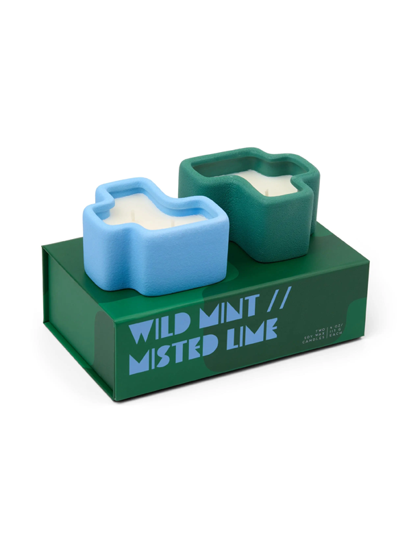 Jigsaw Ceramic Vessel Candles (Set of 2): Wild Mint & Misted Lime
