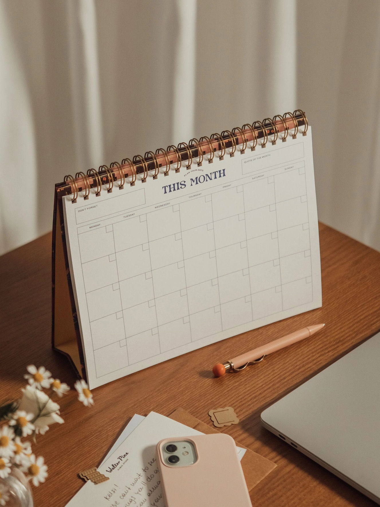 Floral Gingham Monthly Desk Pad