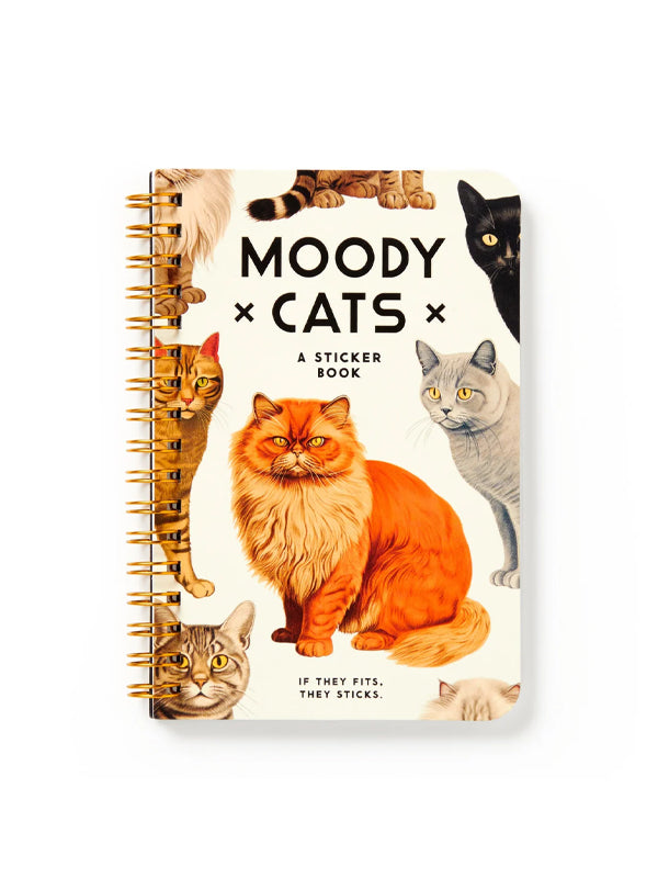 Moody Cats Sticker Book featuring a collection of cute and expressive cat illustrations, perfect for adding a playful touch to any surface.