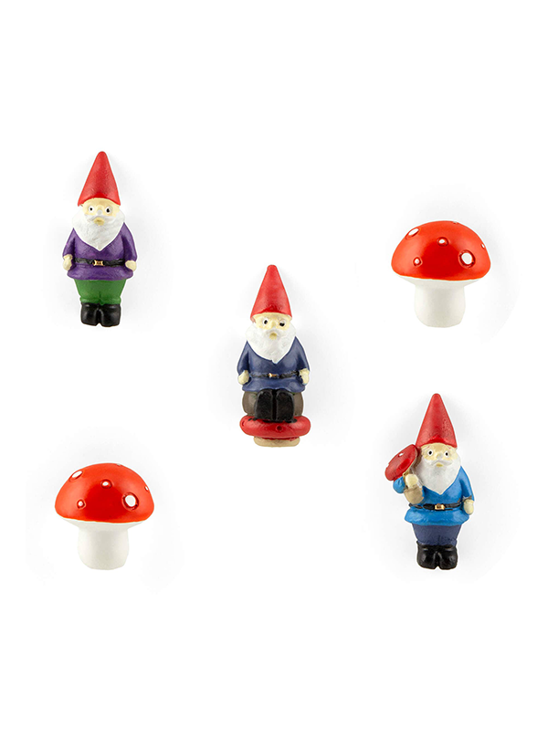 Gnome & Mushroom Magnets: Set of 5