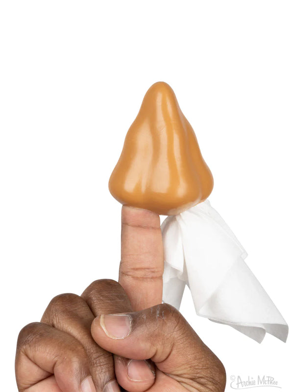 A playful finger puppet designed to look like a nose. The puppet is made of soft, flexible material and fits comfortably on your finger, offering a fun and whimsical way to engage in creative play or storytelling.