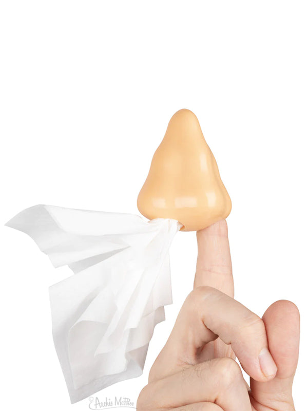 A playful finger puppet designed to look like a nose. The puppet is made of soft, flexible material and fits comfortably on your finger, offering a fun and whimsical way to engage in creative play or storytelling.