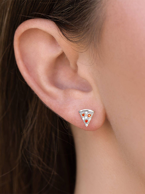 Pepperoni Pizza Studs: Silver