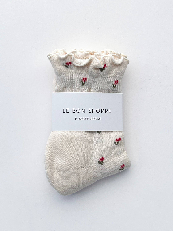 Petal Ruffled Hugger Crew Socks: Cream Petal
