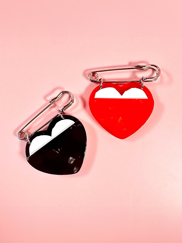 Heart Photo Frame Safety Pin: Red