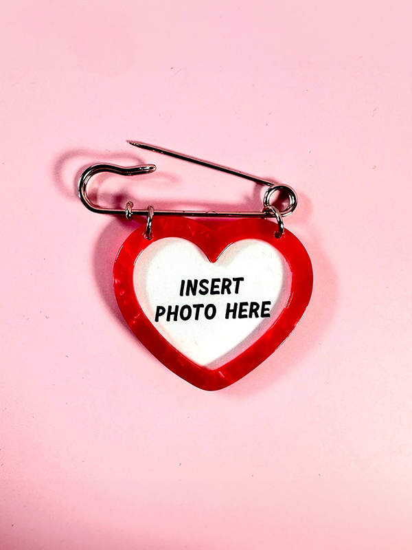 Heart Photo Frame Safety Pin: Red
