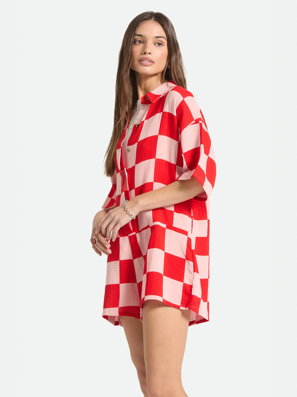 The Getaway Romper: Silver Pink/Adrenaline Rush Checkerboard