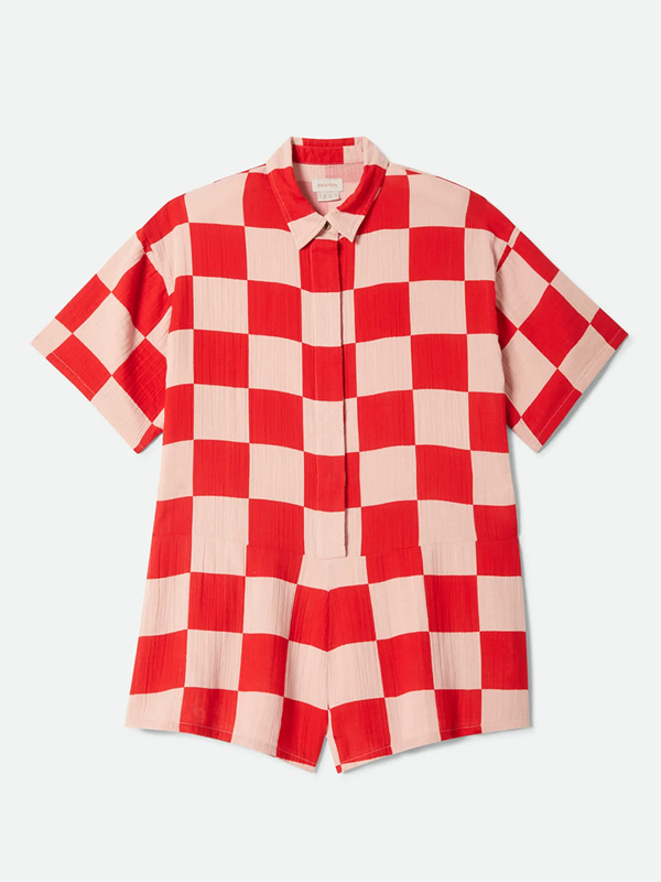 The Getaway Romper: Silver Pink/Adrenaline Rush Checkerboard