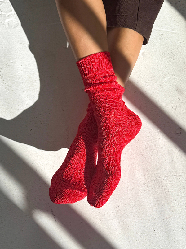 Modal Eyelet Socks: Poppy Red